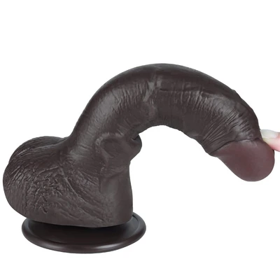 Realistični zakrivljeni crni dildo sa pomerivom kožicom 19cm LVTOY00740